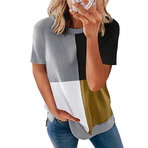 

spring/summer 's independent st Women's casual color-blocking shirt round neck t-blood