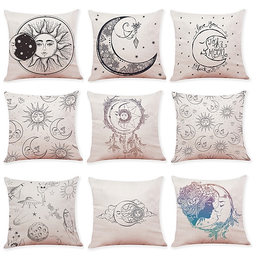 

celestial sun moon funda de cojín de doble lado 9pc funda de almohada cuadrada decorativa suave funda de cojín funda de almohada para dormitorio sala de estar de calidad superior cojín interior