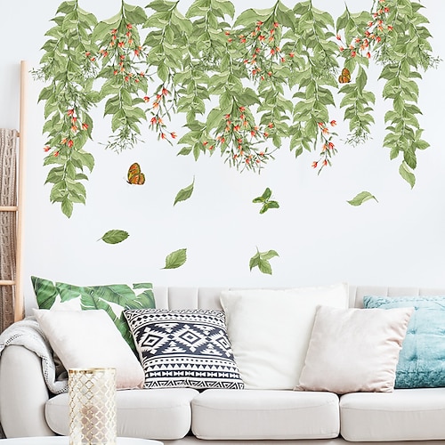 

90x30cm Fresh Green Leaves Plants Wall Stickers Bedroom Living Room Removable Pre-pasted PVC Home Decoration Wall Decal 2pcs