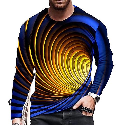 

Men's Unisex T shirt Tee Graphic Prints Spiral Stripe Crew Neck Blue 3D Print Daily Holiday Long Sleeve Print Clothing Apparel Designer Casual Big and Tall
