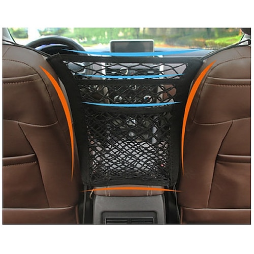 

3-Layer Car Mesh Organizer Seat Back Net Bag Barrier of Backseat Pet Cargo Tissue Purse Holder Driver Storage Netting Pouch Upgrade Stretch Length Four Sides Have Spring Car Interior Accessories 1PCS