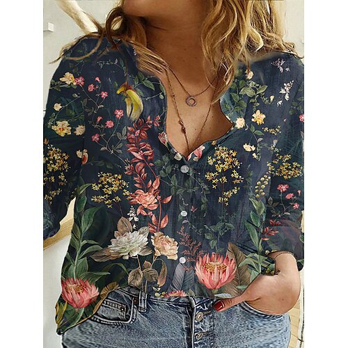 

Per donna Camicia Blusa Rosa Blu marino Blu Floreale Pulsante Stampa Manica lunga Giornaliero Fine settimana Streetwear Colletto Standard Lino L