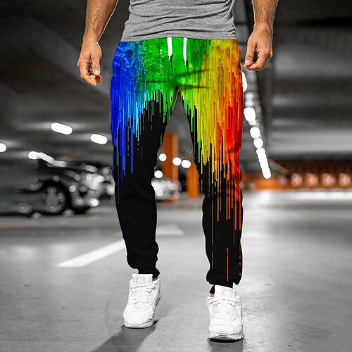 

Men's Sweatpants Joggers Trousers Drawstring Side Pockets Elastic Waist Graphic Color Block Abstract Outdoor Sports Full Length Casual Daily Designer Casual / Sporty Black Rainbow Micro-elastic