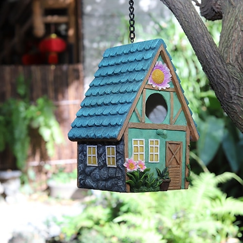 

Creative Birdhouse Tree Hanging Decoration Resin Bird Hut Home Decor for Window Yard Garden Outdoor Handmade Crafts Bird Nest