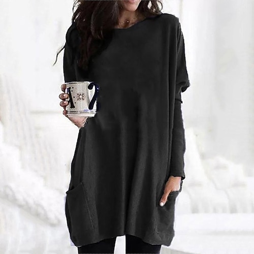 

Women's T shirt Dress Tunic Shirts Blouse Shirt Blue Pink Light Green Solid Colored Long Sleeve Daily Basic Round Neck Long Loose Fit Plus Size S