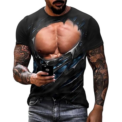 

Men's T shirt Tee Graphic Prints 3D Muscle T Shirt Crew Neck Black 3D Print Daily Holiday Short Sleeve Print Clothing Apparel Designer Casual Muscle Big and Tall / Summer / Summer