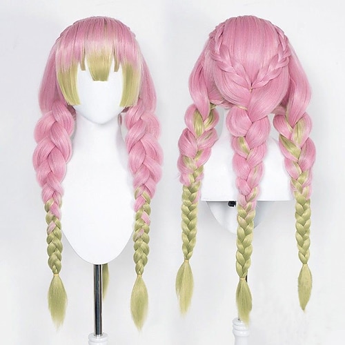 

Demon Slayer: Kimetsu no Yaiba Kanroji Mitsuri Cosplay Wigs Women's Side bangs 80 inch Heat Resistant Fiber Dry Pink Green Teenager Adults' Anime Wig