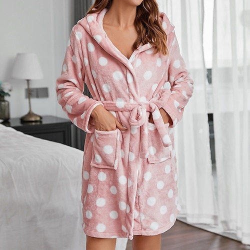 

Women's Pajamas Winter Robes Gown Bathrobes Pjs Dot Comfort Soft Home Bed Polyester Hoodie Long Sleeve Pocket Hoodie Winter Fall Pink / Flannel