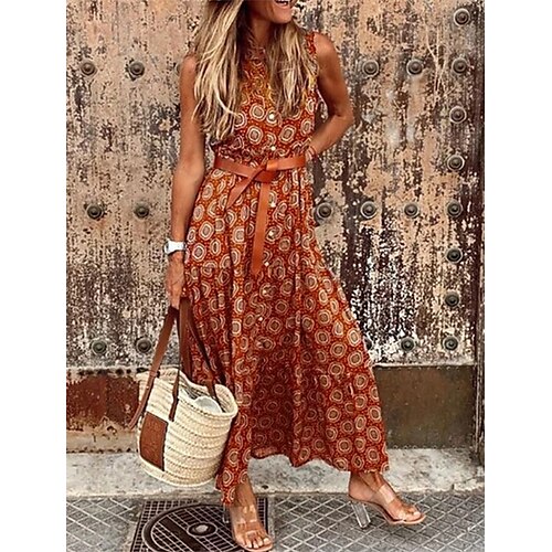 

Women's Casual Dress Swing Dress Orange Gray Sleeveless Print Spring Summer V Neck Hot Loose Fit 2022 S M L XL XXL