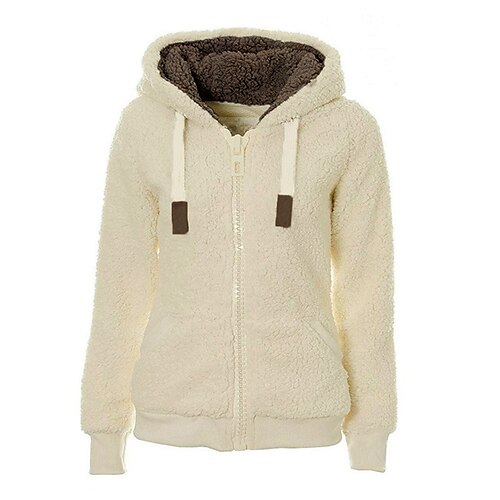 

Women's Sherpa jacket Fleece Jacket Teddy Coat Warm Breathable Outdoor Daily Wear Vacation Going out Zipper Pocket Zipper Hoodie Comfortable Street Style Plush Solid Color Regular Fit Outerwear Long