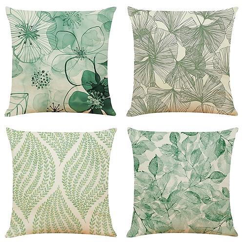 

Green Leaf Double Side Cushion Cover 4PC Soft Decorative Square Throw Pillow Cover Cushion Case Pillowcase for Bedroom Livingroom Superior Quality Machine Washable Indoor Cushion for Sofa Couch Bed Chair