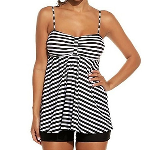 

Women's Swimwear Tankini 2 Piece Plus Size Swimsuit Open Back for Big Busts Print Striped Dot Green Black Blue Camisole Strap Bathing Suits New Vacation Fashion / Modern / Padded Bras