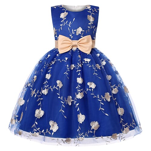 

Kids Girls' Dress Plain Knee-length Dress Party Print Sleeveless Princess Dress 4-13 Years Blue Pink