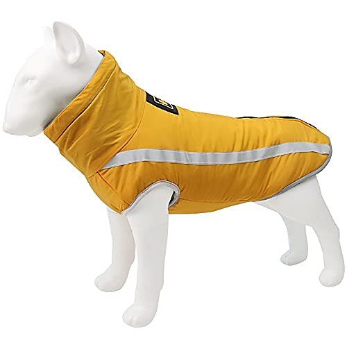 

Dog Winter Jackets Fleece Sweater Dog Overalls with Harness Waterproof Fit Warm Reflective Snow Raincoats (Yellow XL)