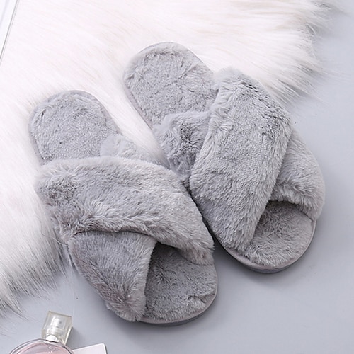 

Women's Slippers Home Daily Fuzzy Slippers Fluffy Slippers House Slippers Fleece Slippers Winter Flat Heel Open Toe Casual Sweet Faux Fur Loafer Solid Colored Wine Black Rosy Pink