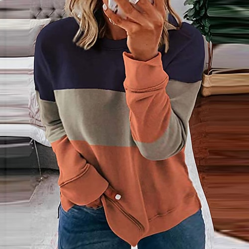 

Women's Plus Size Tops Pullover Sweatshirt Hoodie Sweatshirt Color Block Patchwork Long Sleeve Crew Neck Streetwear Hoodie Preppy Daily Weekend Polyester Winter Fall Light Grey Orange