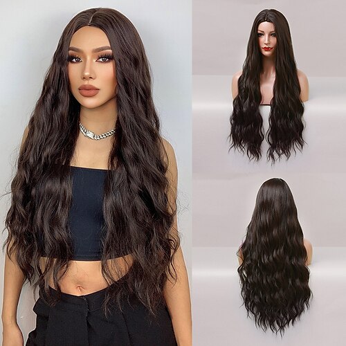 

Dark Brown Wigs for Women Long Water Wave Wigs 28inch (about 68cm)