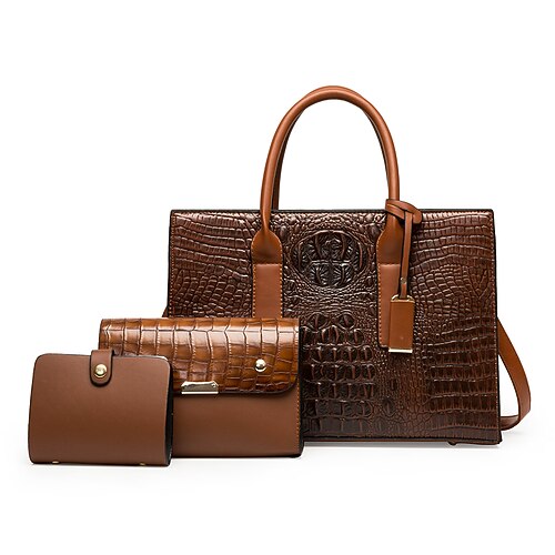 

Women's Bag Sets Bag Set PU Leather Zipper Crocodile Date Office & Career Black Red Coffee