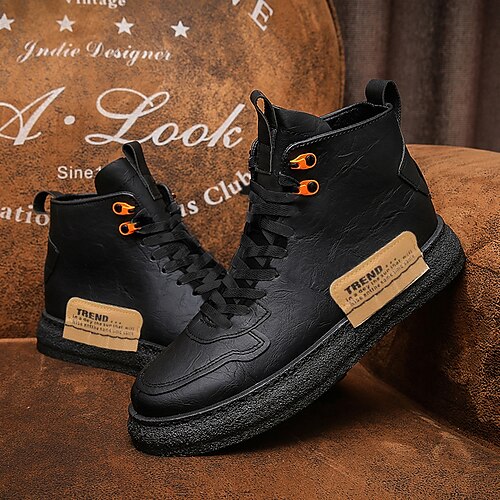 

Men's Sneakers Casual Daily PU Breathable Non-slipping Wear Proof Black Fall Spring