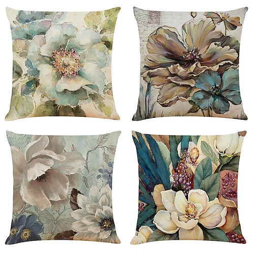 

Vintage Floral Double Side Cushion Cover 4PC Soft Decorative Square Throw Pillow Cover Cushion Case Pillowcase for Bedroom Livingroom Superior Quality Machine Washable Indoor Cushion for Sofa Couch Bed Chair