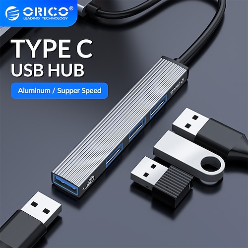 

ORICO Aluminum HUB 4 Port Type C to 1USB3.0&3USB2.0 Ultra Slim Portable Splitter Card Reader Adapter Station For Computer Accessories