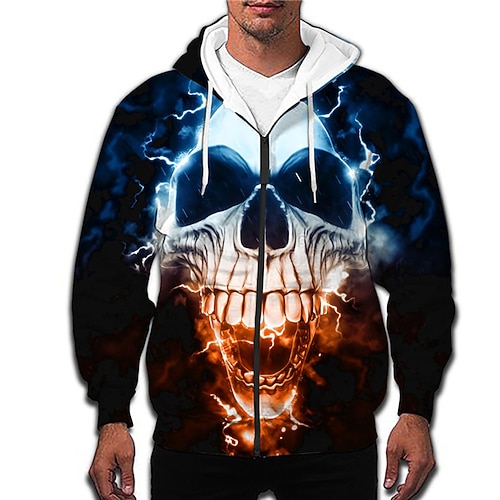 

Men's Unisex Hoodie Full Zip Hoodie Jacket Navy Blue Hooded Skull Graphic Prints Zipper Print Daily Sports 3D Print Designer Casual Big and Tall Spring & Fall Clothing Apparel Hoodies Sweatshirts