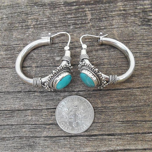 

long rui cross-border hot selling european and american fashion retro turquoise earrings boho style oval earrings