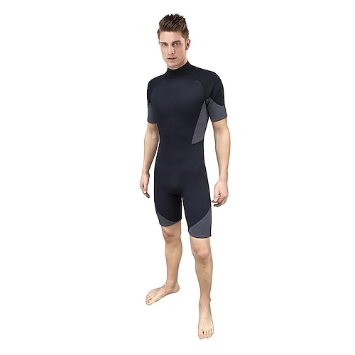 

MYLEDI Men's Shorty Wetsuit 3mm SCR Neoprene Diving Suit Thermal Warm UV Sun Protection Anatomic Design High Elasticity Short Sleeve Back Zip - Scuba SkyDiving Kayaking Windsurfing Patchwork Spring