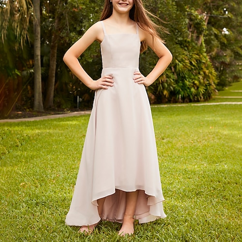 

A-Line Asymmetrical Spaghetti Strap Chiffon Junior Bridesmaid Dresses&Gowns With Pleats Wedding Party Dresses 4-16 Year
