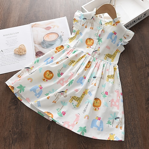 

Kids Girls' Dress Graphic Dress School Print Sleeveless Cute Dress 3-12 Years Spring Multicolor White