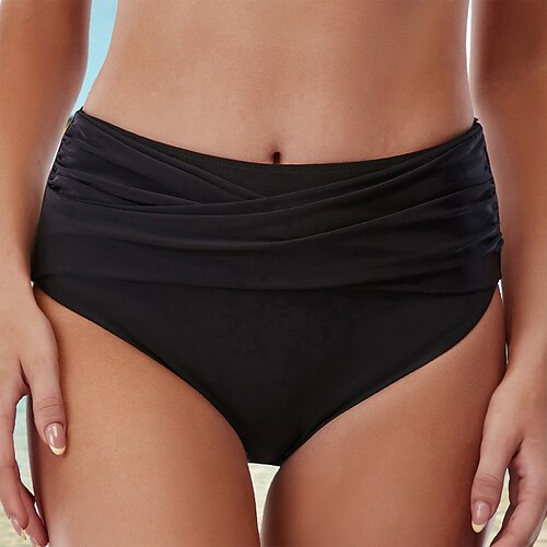 

Women's Swimwear Bikini Bikini Bottom Normal Swimsuit Ruched High Waisted Solid Color Black Bathing Suits New Casual Vacation / Classic