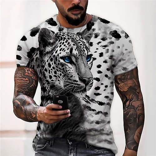 

Herren Unisex T Shirt Tier Leopard Grafik-Drucke Rundhalsausschnitt Grau 3D-Druck Täglich Festtage Kurzarm Bedruckt Bekleidung Designer Casual Groß und hoch / Sommer / Sommer