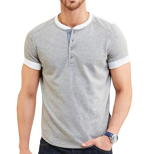 

Men's T shirt Tee Henley Shirt Solid Color Henley Green Blue Light gray Dark Gray Coffee Street Casual Short Sleeve Button-Down Clothing Apparel Basic Casual Classic Big and Tall / Summer