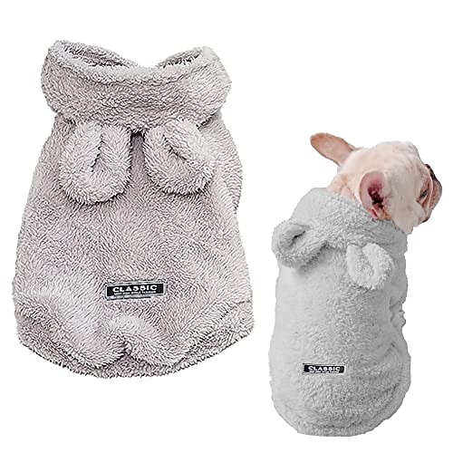 

Plush Dog Hoodie Grey Pet Clothes for Dog Pajamas Coat Sweaters Puppy with Hat Dog Small Dog