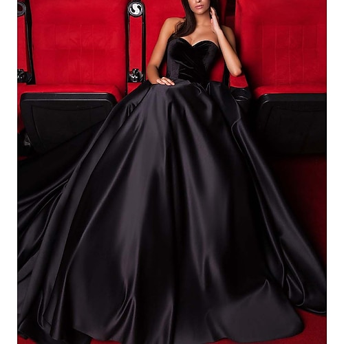 

Ball Gown Evening Dresses Elegant Dress Wedding Guest Court Train Sleeveless Strapless Satin with Sleek Pure Color 2022 / Formal Evening