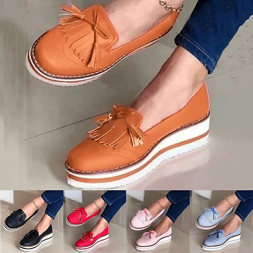 

Women's Slip-Ons Loafers Tassel Loafers Classic Loafers Platform Loafers Outdoor Daily Summer Tassel Platform Wedge Heel Round Toe Vintage Classic Casual Walking Shoes Faux Leather Loafer Solid Color