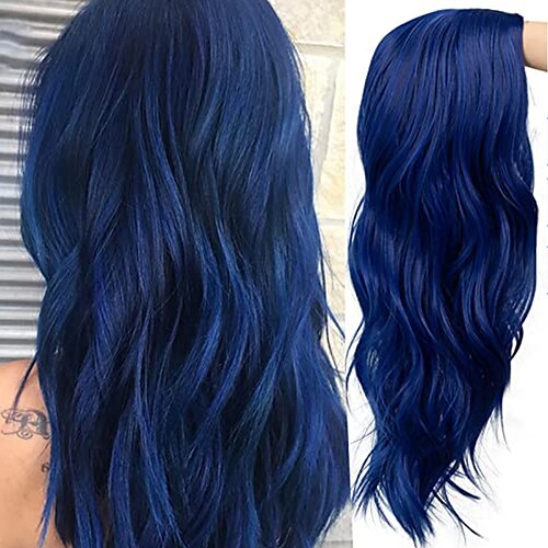 

Blue Wigs for Women Blue Wig Ladies Long Curly Hair Wavy Synthetic Wig Natural Middle Split Heat Resistant Costume Cosplay Wig ChristmasPartyWigs