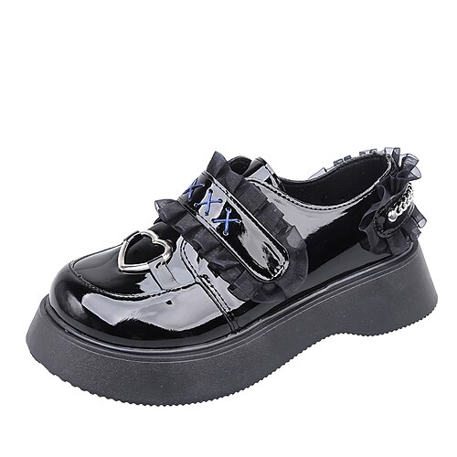

Women's Lolita Shoes Daily Lolita Lace Flat Heel Round Toe Gothic PU Leather Loafer Check Matte Black Black