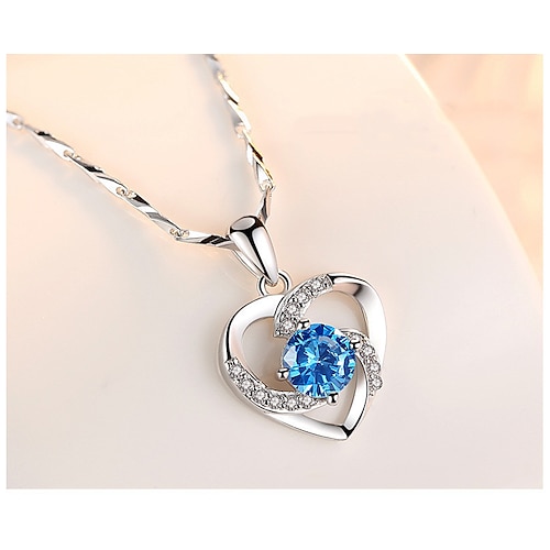 longrui ny evig krystal nøglebenskæde japansk og koreansk hjerteformet vedhæng 925 sølvbelagt diamant safir halskæde hun от Lightinthebox WW