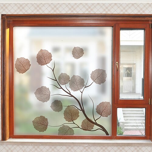 

Frosted Privacy Leaves Plants Pattern Window Film Home Bedroom Bathroom Glass Window Film Stickers Self Adhesive Sticker 58 x 60CM Wall Stickers for bedroom living room