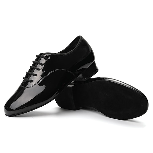 

Men's Latin Shoes Ballroom Shoes Practice Trainning Dance Shoes Training Indoor Professional Professional Thick Heel Closed Toe Lace-up Adults' Bright Black White Black