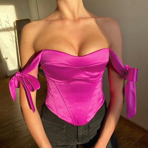 

Corset Women's Corset Tops Party & Evening Club Yellow Fuchsia Cotton Comfortable Overbust Corset Backless Tummy Control Push Up Solid Color Spring Summer
