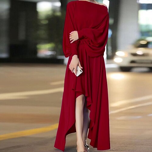 

Women's Party Dress Long Dress Maxi Dress Purple Yellow Red Long Sleeve Pure Color Ruched Winter Fall Autumn Off Shoulder Modern Party Winter Dress Christmas S M L XL