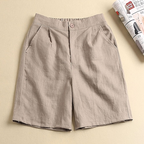 

Women's Plus Size Curve Chinos Shorts Pocket Solid Color Basic Streetwear Home Casual High Knee Length Spring Summer White Black Camel L XL XXL 3XL 4XL