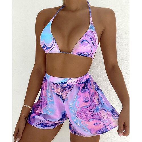 

Women's Swimwear Bikini Three Piece Normal Swimsuit Open Back Tie Dye Pink Camisole Strap Bathing Suits New Vacation Sexy / Modern / Padded Bras