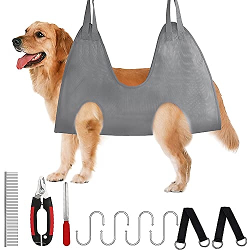 

Pet Grooming Hammock, Cats & Dogs Grooming Harness Puppy Supplies Kit with Nail Clippers Trimmer, Pet Comb, Nail File Adjusting Band for Cats Dogs Bathing Washing Grooming