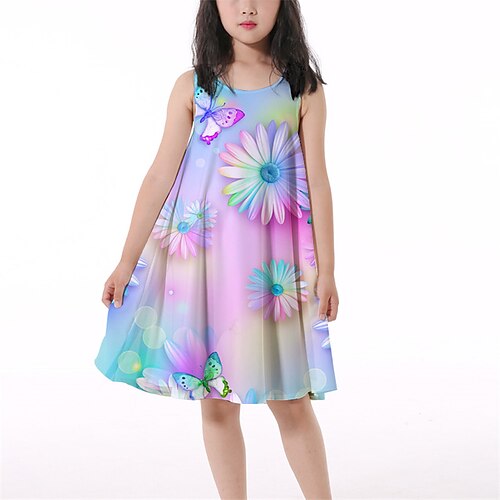 

Kids Girls' Dress Floral A Line Dress Above Knee Dress Daily Print Sleeveless Cute Dress 3-10 Years Summer Purple