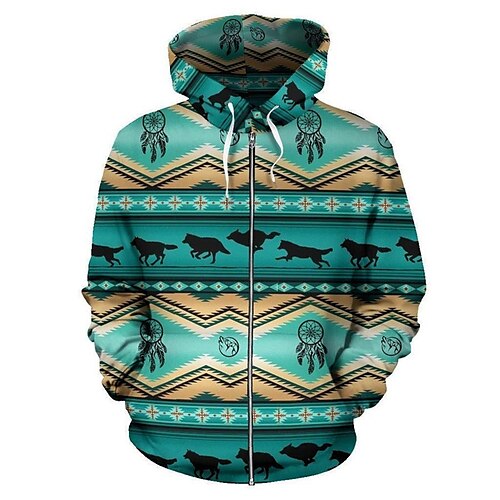 

Herren Unisex Hoodie Sweatshirt Kapuze Kapuzenshirt mit durchgehendem Reißverschluss Jacke Blau Mit Kapuze Böhmischer Stil Grafik-Drucke Zip Bedruckt Täglich Sport 3D-Druck Strassenmode Casual Gro