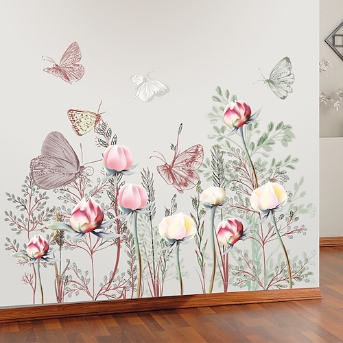 

Butterfly Floral & Plants Wall Stickers Bedroom Living Room Removable Pre-pasted PVC Home Decoration Wall Decal 2pcs