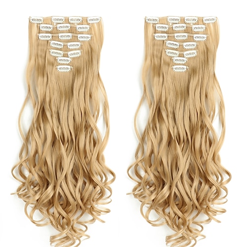 

Eunice 22Inch 16 Clips in Hair Extensions Long Wavy Synthetic Clip In Hair Extensions Fake False Hair Pieces Ombre Hairpieces